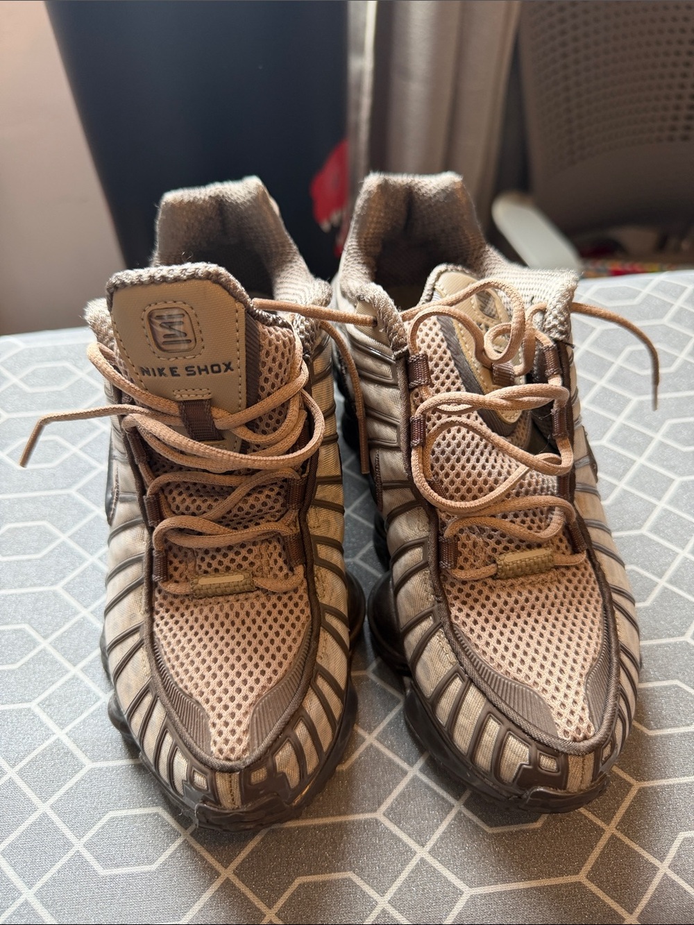 Nike Shox Women's Tan and Brown Mesh Sneakers